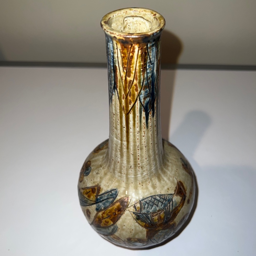Vintage ОМС Otagiri Japan Stoneware Vase Bird Themed - Picture 8 of 13